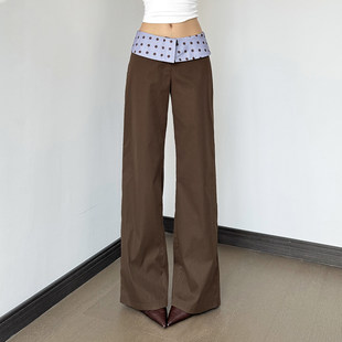 低腰阔腿裤 ROCKMORE 通勤风腰头波点拼接撞色休闲裤 复古 通法式