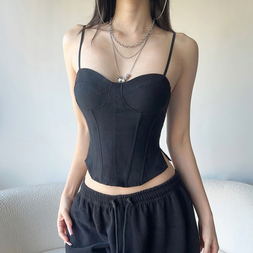 黑色性感鱼骨胸型背心吊带