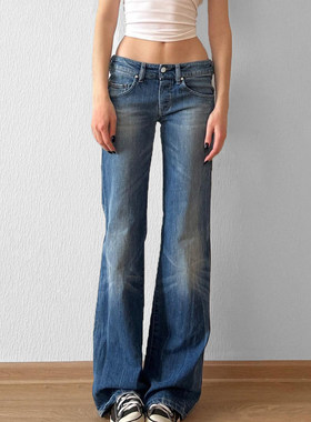 ROCKMORE【美式简约】基础款低腰蓝色牛仔裤 修身显瘦直筒长裤女