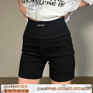 黑色修身 ROCKMORE 歐美辣妹 高腰分割線針織五分短褲 百搭 騎行褲