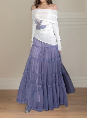 ROCKMORE【汐海假日】超仙紫色氛围感度假风半身裙层次感蛋糕长裙