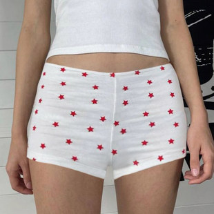 辣妹百搭瑜伽裤 ROCKMORE 基础白色星星印花紧身运动裤 休闲 美式