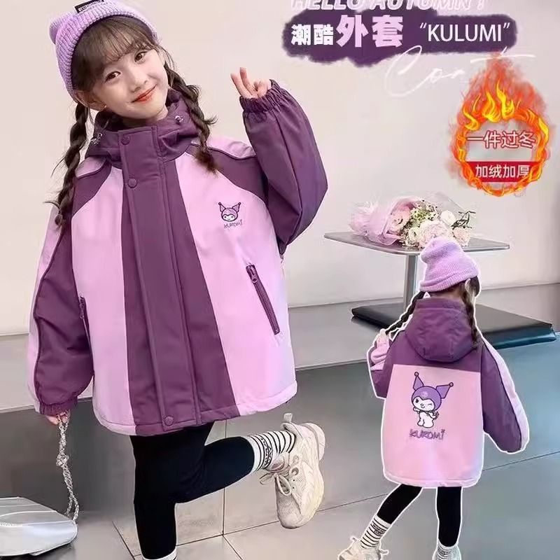 女童冲锋衣外套冬季清仓加绒加厚儿童洋气小女孩冬款卡通风衣可爱