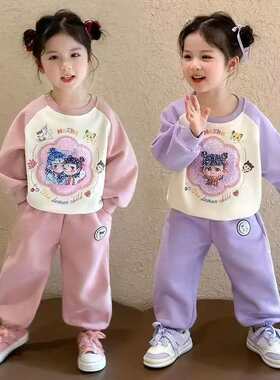 女童2025可爱亮片卫衣套装秋装新款儿童两件套亮灯洋气变色