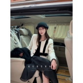 KUBERAS 短款 设计感蝴蝶结毛呢夹克高级感小香风撞色夹棉羊毛外套