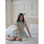 KUBERAS 高级感刺绣提花海岛丝拼接短袖 连衣裙小众花苞裙A字短裙