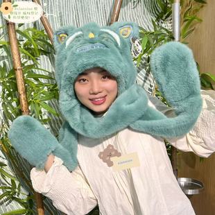 新款卡通原创正版三星堆熊猫帽子三件套冬季保暖可爱帽子手套