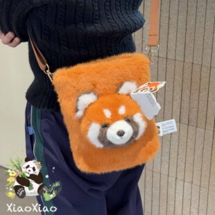 可爱呆萌毛绒小熊猫时尚小方包 双用包大头熊猫手提包斜挎包