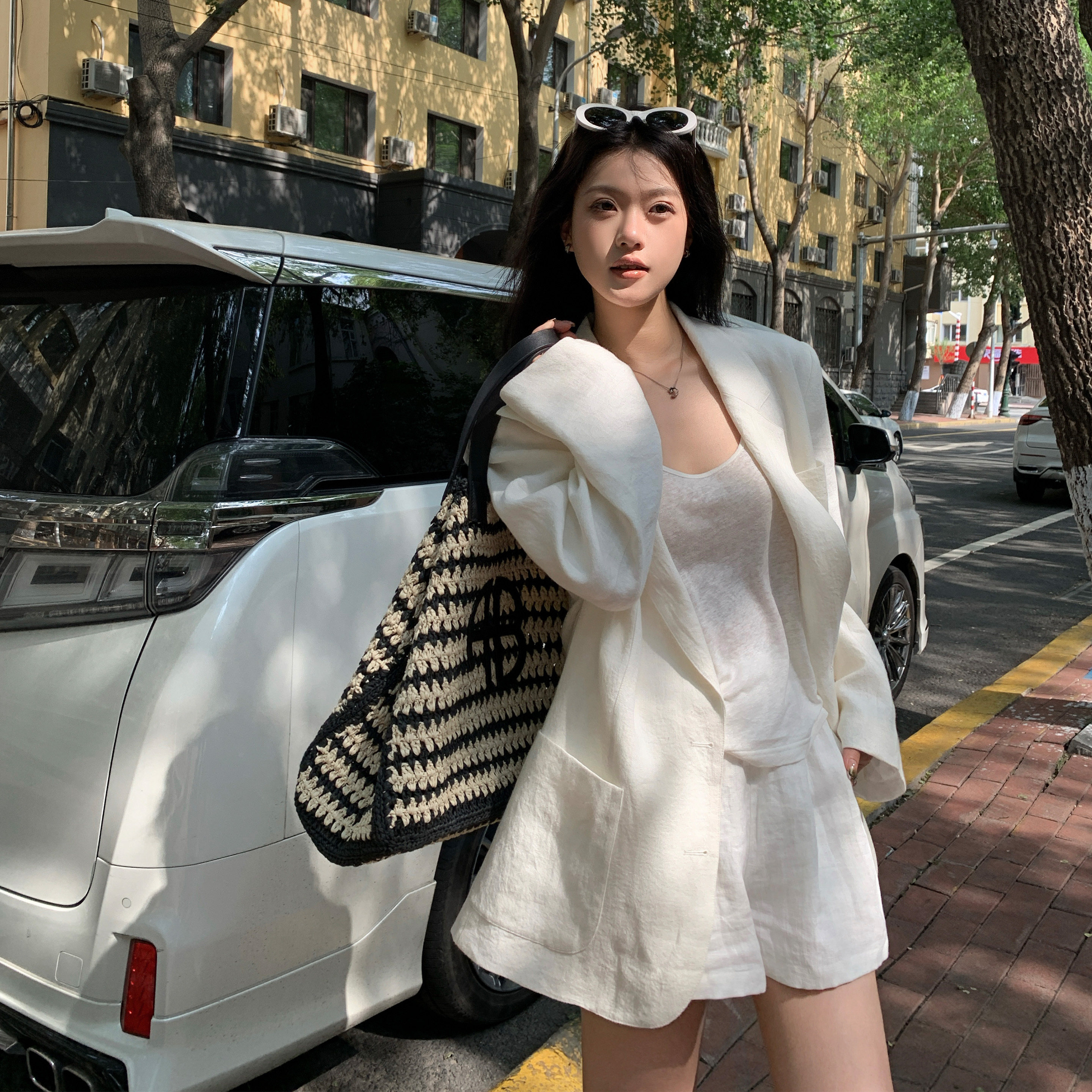 长袖亚麻西装轻薄透气图片