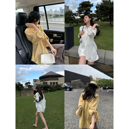 慵懒老钱风亚麻白衬衫女长袖
