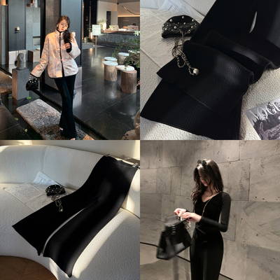 黑白两色百搭羊毛针织喇叭裤