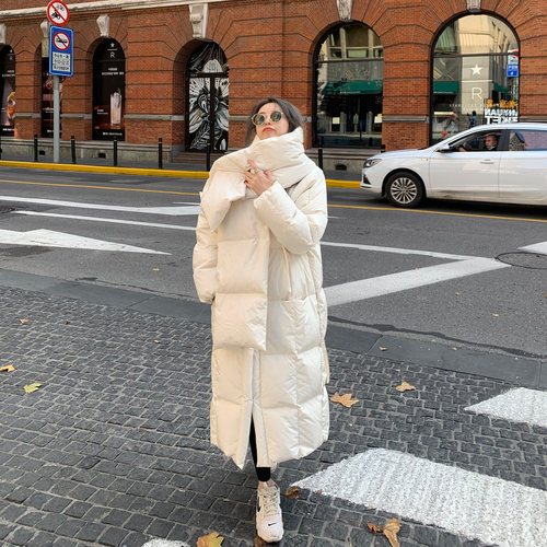 宽松百搭超暖可拆卸围巾羽绒服