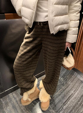 Middletone | 懒人条纹裤 松弛感宽松内里加绒休闲阔腿裤条纹长裤
