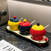 陶瓷可爱表情调味罐套装 辣椒油罐厨房调料罐子 盐糖罐味精调料盒