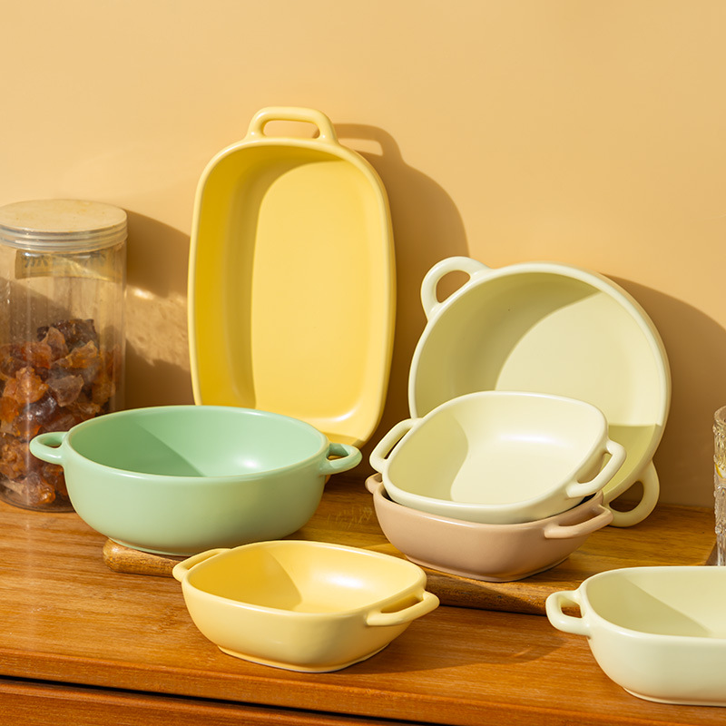 北欧风陶瓷双耳碗家用烘焙碗