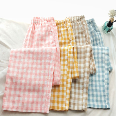 格子睡裤女童水洗棉纯棉春夏薄款