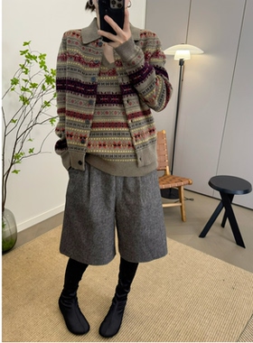 MKDesign 秋季新品 羊毛休闲松紧腰百搭灰冬季毛呢中裤西装短裤