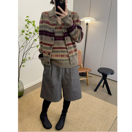 MKDesign 秋季新品 羊毛休闲松紧腰百搭灰冬季毛呢中裤西装短裤