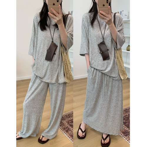 MKDesign 夏季新品 懒人套装超薄简约舒服百搭亚麻T恤套装