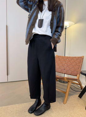 MKDesign 冬季新品 松紧腰休闲羊毛哈伦8分靴裤哈伦裤西装裤