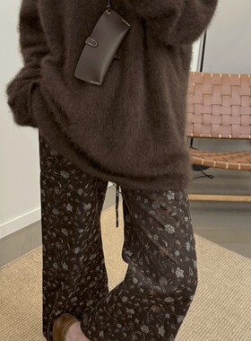 MKDesign 秋季新品 色织做旧复古印花9分喇叭裤