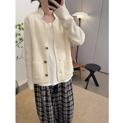 MKDesign 秋冬新品羊毛气质休闲立领简约针织开衫外套