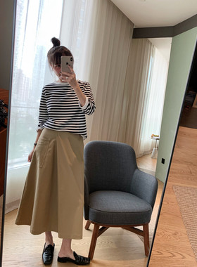 MK Design2020秋冬休闲百搭气质松紧腰全棉A摆半身裙中长款裙子