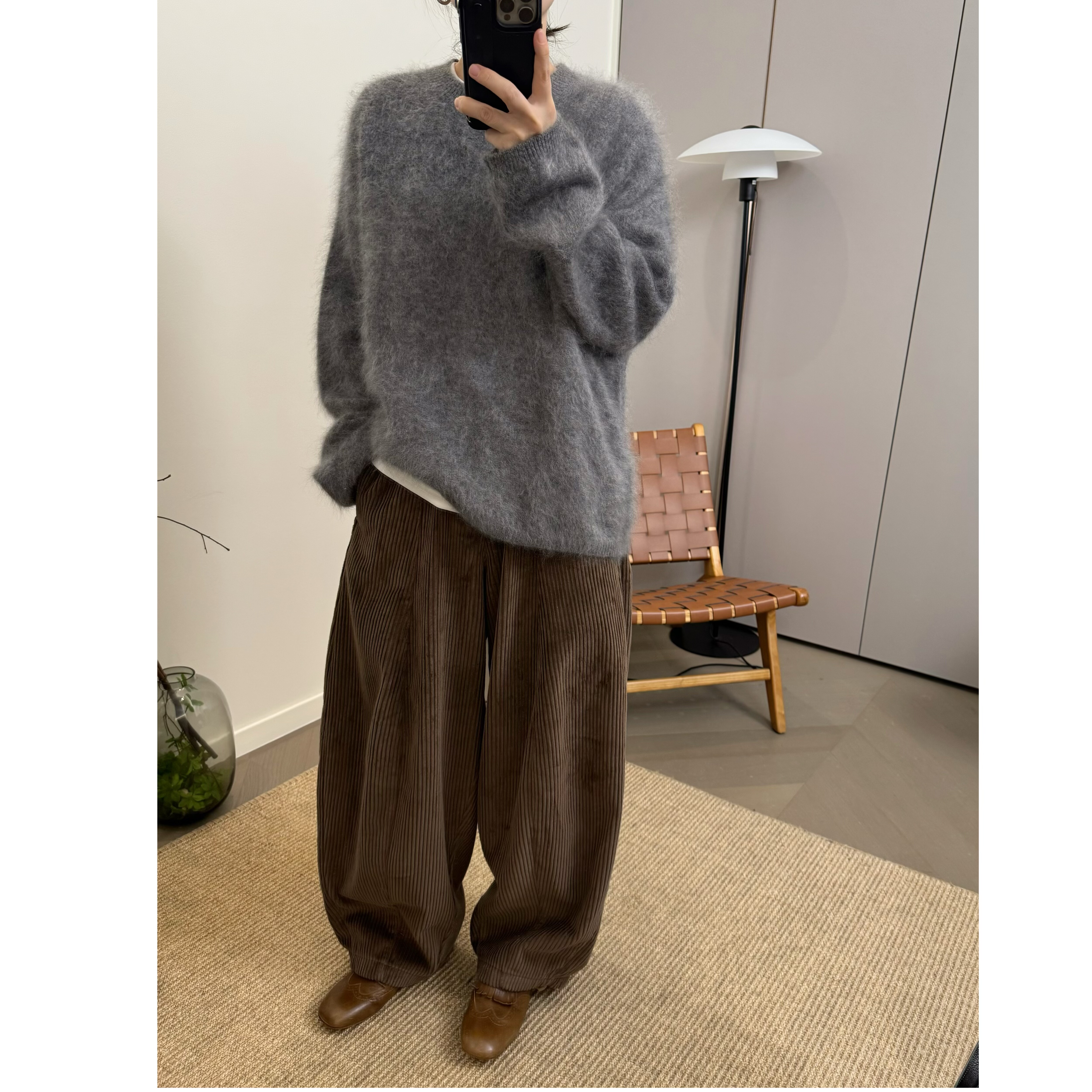 MKDesign 冬季新品 宽松香蕉弧度复古休闲时髦加绒加厚灯芯绒长裤