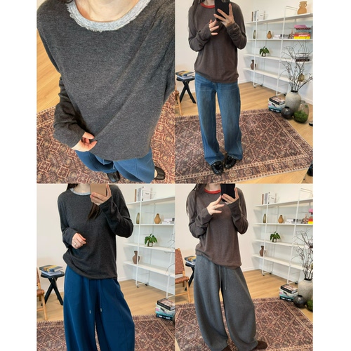 MKDesign 秋季新品 小宽松领口撞色基础款圆领针织套头打底毛衣