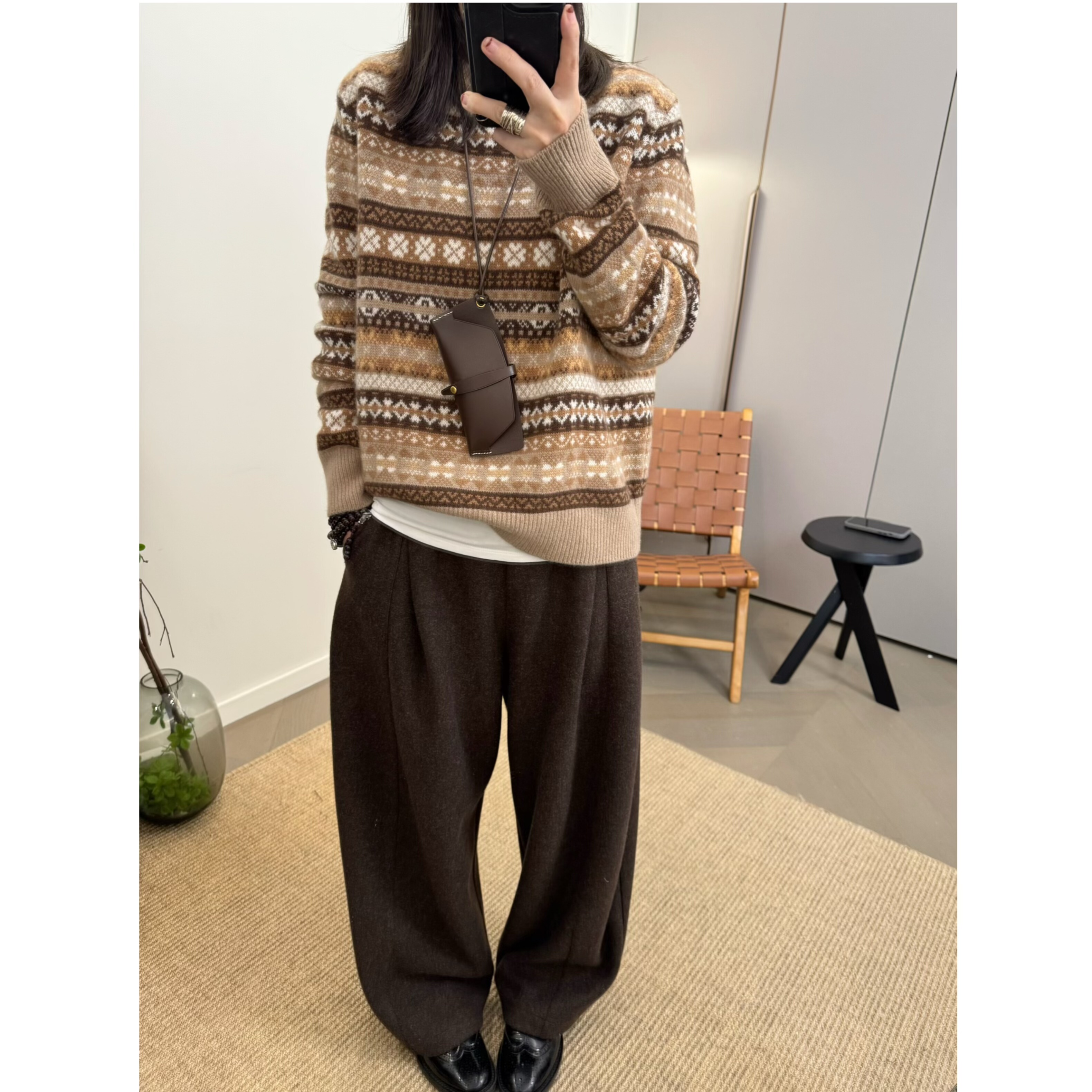 MKDesign 秋冬新品 复古花色费尔岛全羊毛圆领休闲套头针织毛衣