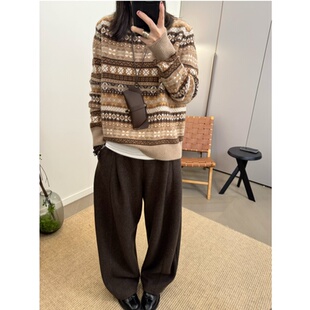 MKDesign 复古花色费尔岛全羊毛圆领休闲套头针织毛衣 秋冬新品