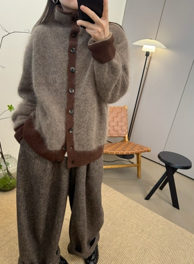 MKDesign 冬季新品 复古马海毛立领纽扣针织开衫毛衣外套