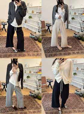 MKDesign 秋季新品 柔软面料松紧腰系绳九分微喇运动裤休闲裤