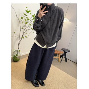 100羊毛拉毛长毛立领拉链针织宽松毛衣外套 新品 MKDesign 冬季