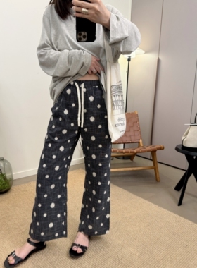 MKDesign 春夏新品 薄款全棉波点日系可爱微喇叭松紧腰9分裤