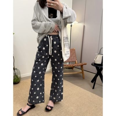 MKDesign 春夏新品 薄款全棉波点日系可爱微喇叭松紧腰9分裤