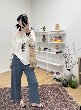 MKDesign 夏季新品 超薄全棉显瘦九分条纹微喇叭裤