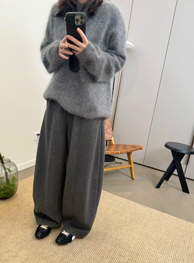 MKDesign冬季新品软糯醋酸羊毛加厚宽松香蕉弧度松紧腰拖地裤