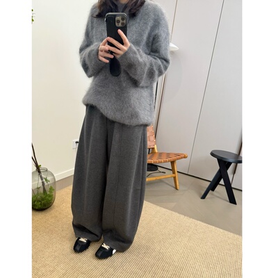 MKDesign冬季新品软糯醋酸羊毛加厚宽松香蕉弧度松紧腰拖地裤