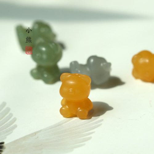 天然和田玉小熊通孔文玩配饰手串佛珠背云