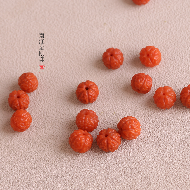 天然南红金刚珠配饰 四川美姑县南红玛瑙柿子红手串 佛珠念珠配珠