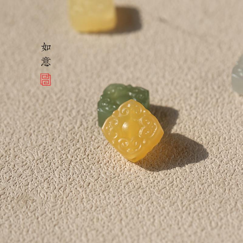 天然和田玉/缅黄  四方如意背云手工diy手链手串108佛珠配珠配饰