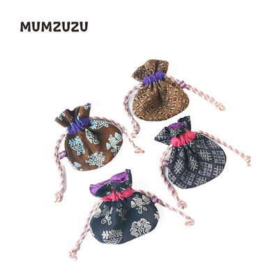 木绵远山MUMZUZU机织传统织锦花纹小包抽绳小拎包零钱包钥匙包