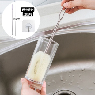 不锈钢洗杯刷可替换刷头仿丝瓜络家用长柄海绵清洁刷子厨房清洁刷
