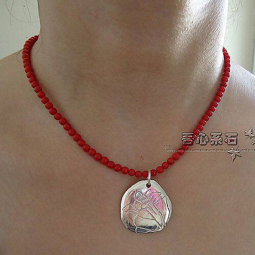 『系石苑』950手工纯银 清丽脱俗浮雕莲花吊牌 吊坠 灵动莲荷系列