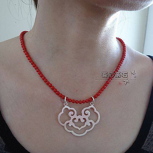 『系石苑』950纯银手工 古典祥云如意纹饰 镂空雕花 项坠