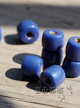 『系石苑』DIY散珠存手工老琉璃10*8仿青金石蓝紫色桶珠5.2元一颗