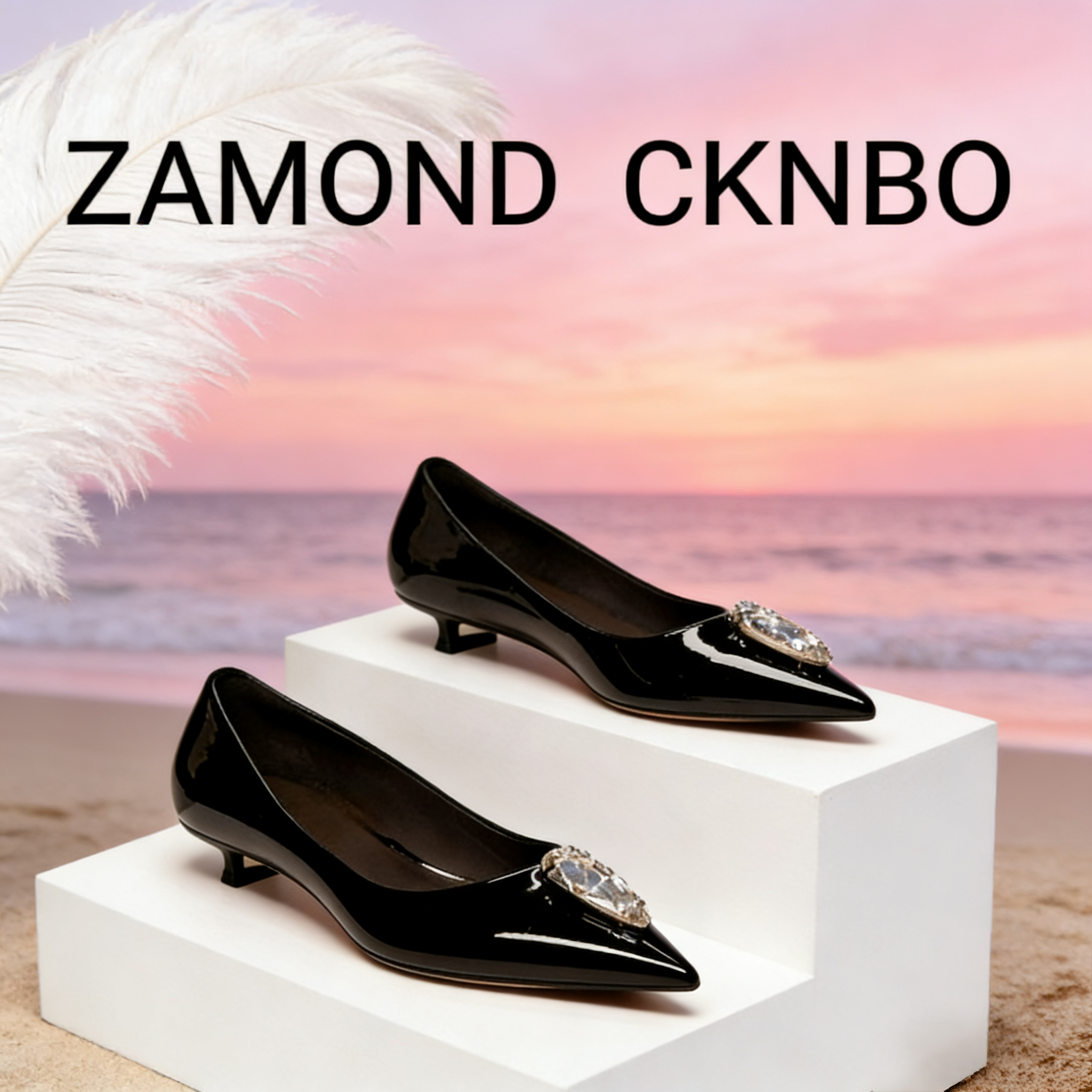 CKNBO 2026新款水钻细跟尖头单鞋女显瘦气质浅口低跟中跟鞋工作鞋