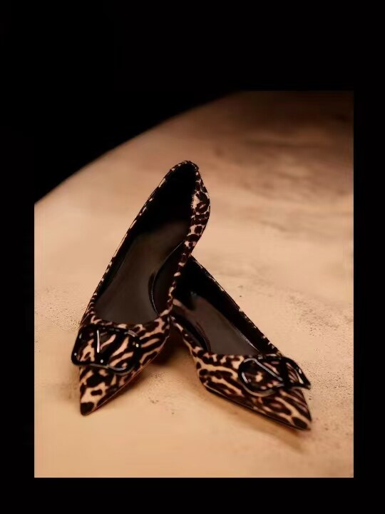 CKNBO 2026新款豹纹不累脚浅口高跟鞋气质尖头舒适单鞋女工作鞋