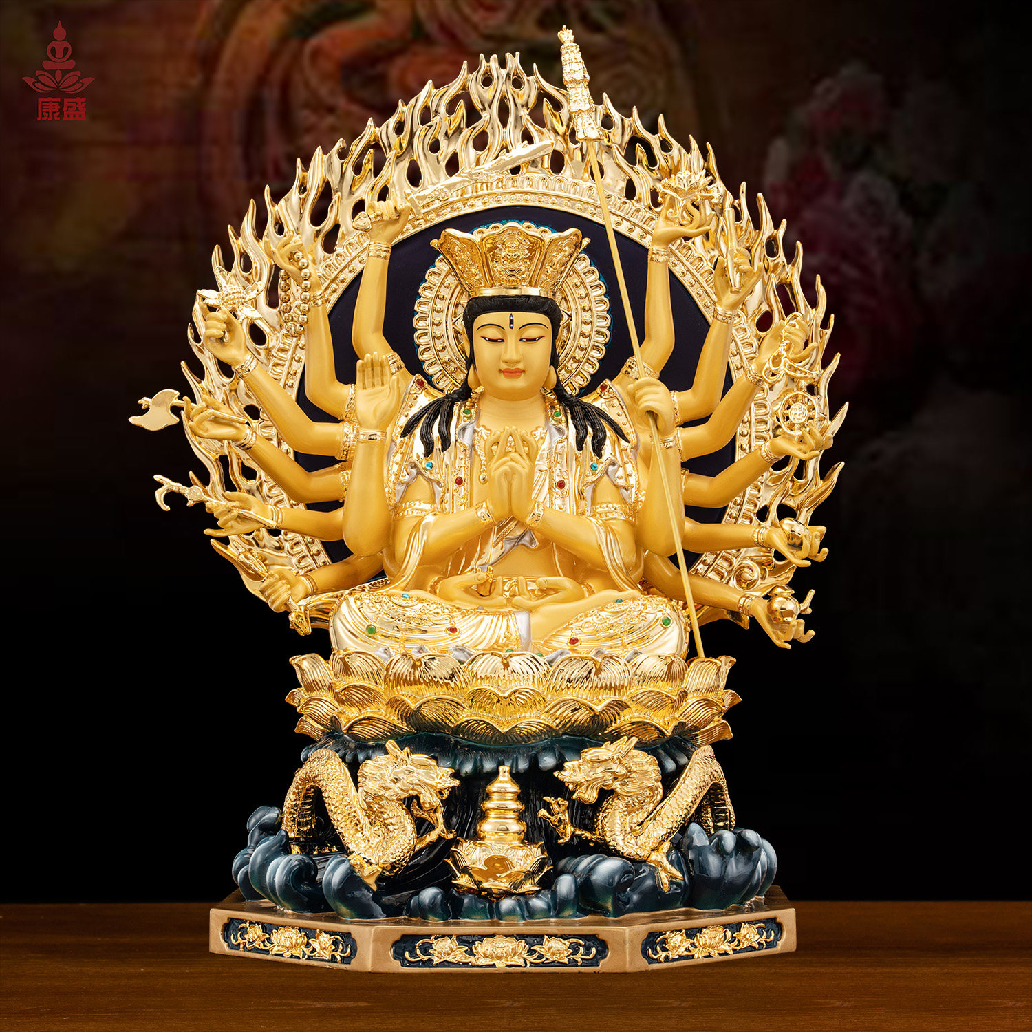 纯铜准提佛母像准提菩萨佛像准胝观音七俱胝佛母居家客厅工艺摆件